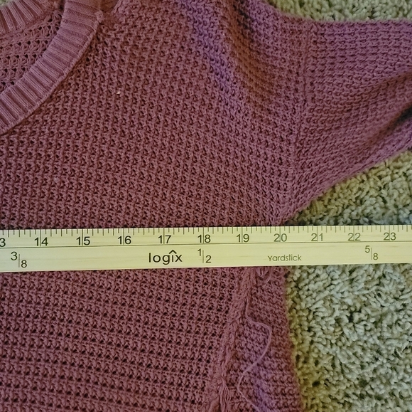 FREE PEOPLE MOONSHINE WAFFLE KNIT COLD SHOULDER SWEATER IN MAUVE, SZ SMALL - Picture 12 of 14